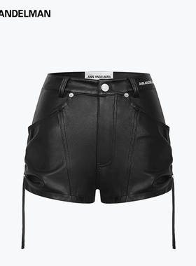 ANN ANDELMAN官方直营黑色哑光侧抽褶机车PU皮裤秋冬百搭短裤辣妹