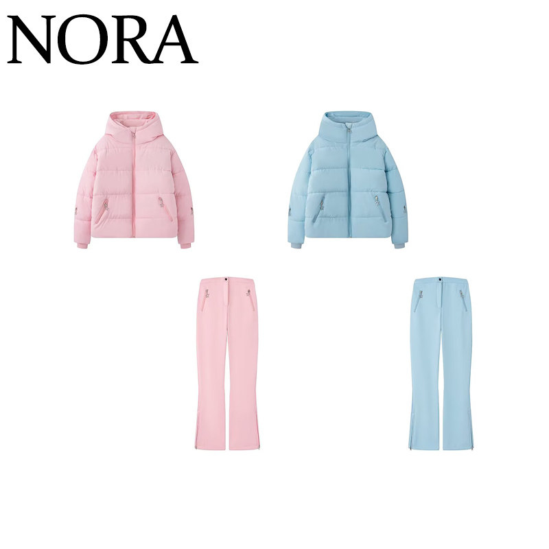 纯色滑雪系列连帽棉服外套裤子