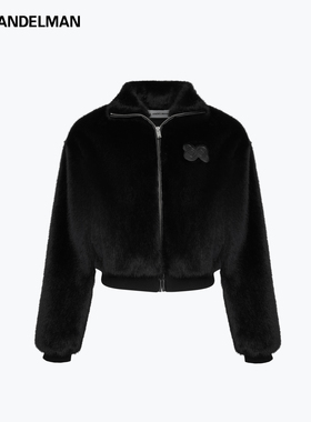 ANN ANDELMAN柔软舒适黑色毛绒外套女短款休闲轻奢感保暖上衣冬季