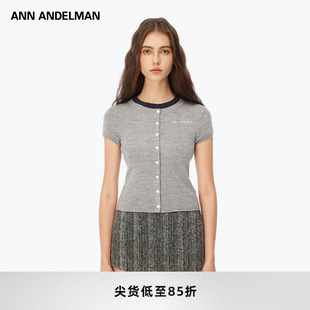 ANDELMAN包肩毛织短袖 ANN 上衣修身 针织衫 秋款 开衫 明星同款