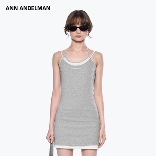挂脖包臀短裙假两件吊带连衣裙 修身 ANN ANDELMAN官方直营灰色无袖