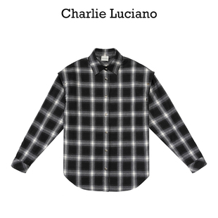 Charlie Luciano林子烨同款可拆卸铆钉格纹衬衫情侣款宽松外套潮