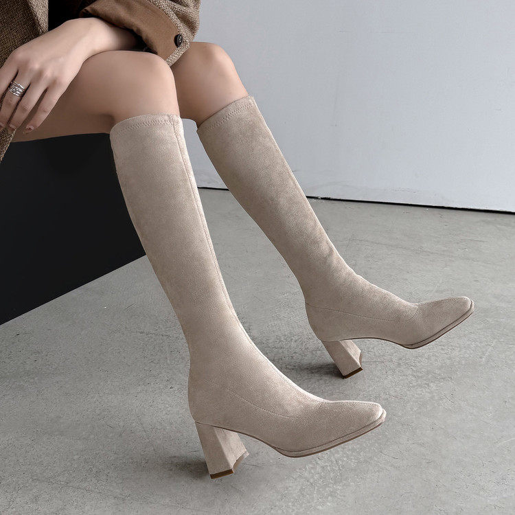 秋冬大码粗跟显瘦套筒长筒女靴