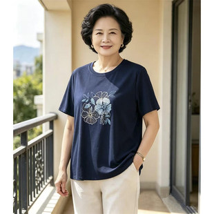夏装妈妈短袖t恤加肥加大码中老年背心宽松简约时尚奶奶上衣汗衫