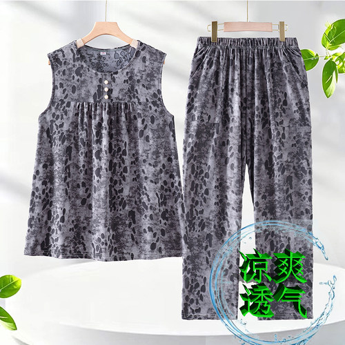 夏装妈妈无袖套装宽松时尚家居服