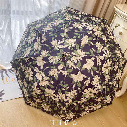 晴雨伞花朵黑胶长柄太阳伞