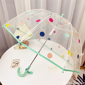 可爱彩色波点幼儿园小学生儿童伞可爱加厚手开长柄伞宝宝透明雨伞
