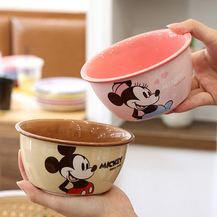 迪士尼新款卡通萌趣陶瓷餐具米奇米妮情侣碗盘杯网红点心盘组合款
