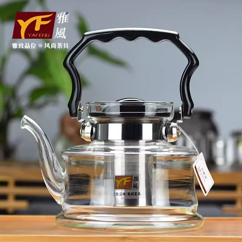 雅风玻璃茶壶手提壶耐高温烧水煮茶壶大容量煮茶器电陶炉用塑料盖