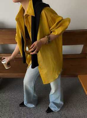 Big family欧货春夏老钱风苎麻长袖衬衫上衣薄款亚麻防晒上衣外套