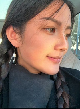 简约锆石猫咪耳环女银针几何AB款可爱精致流苏耳坠甜美小众耳饰