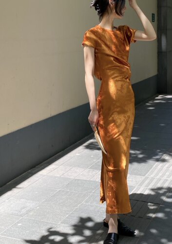 婚礼服不规则提花缎新中式紧身裙