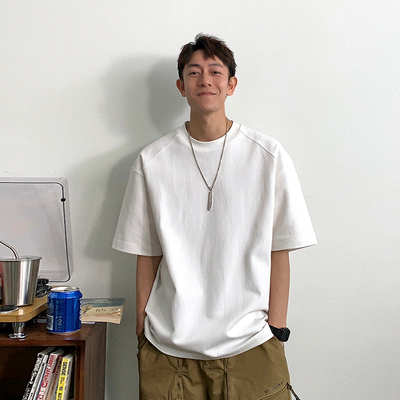 300克白色重磅日系纯棉短袖T恤男