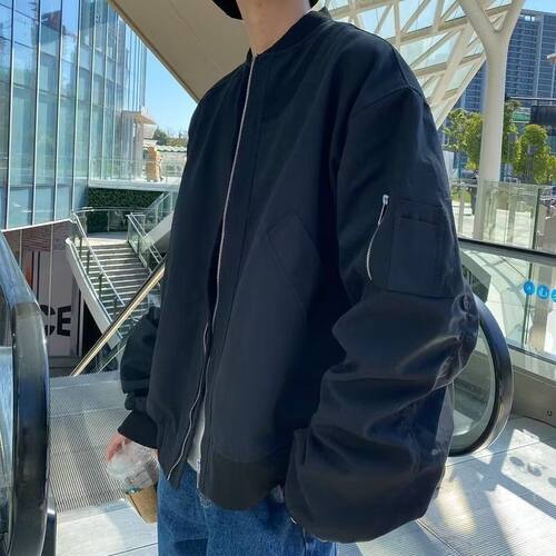 美式空军飞行员夹克男黑色立领硬汉风潮流棒球服外套痞帅cleanfit