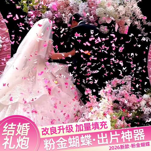 结婚礼炮花瓣雨喷花筒粉金蝴蝶