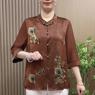 8771气质妈妈装春夏装新中式衬衫中老年女装夏季七分袖高档上衣