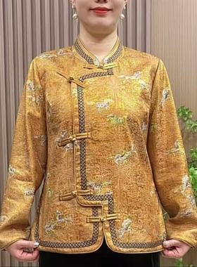 26003上衣立领国风复古春秋季衬衫宽松型中国风提花斜襟气质小衫