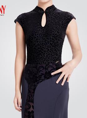 NY纳艺提花丝绒练习服上衣国风盘扣摩登舞服专业跳舞练功服24601S