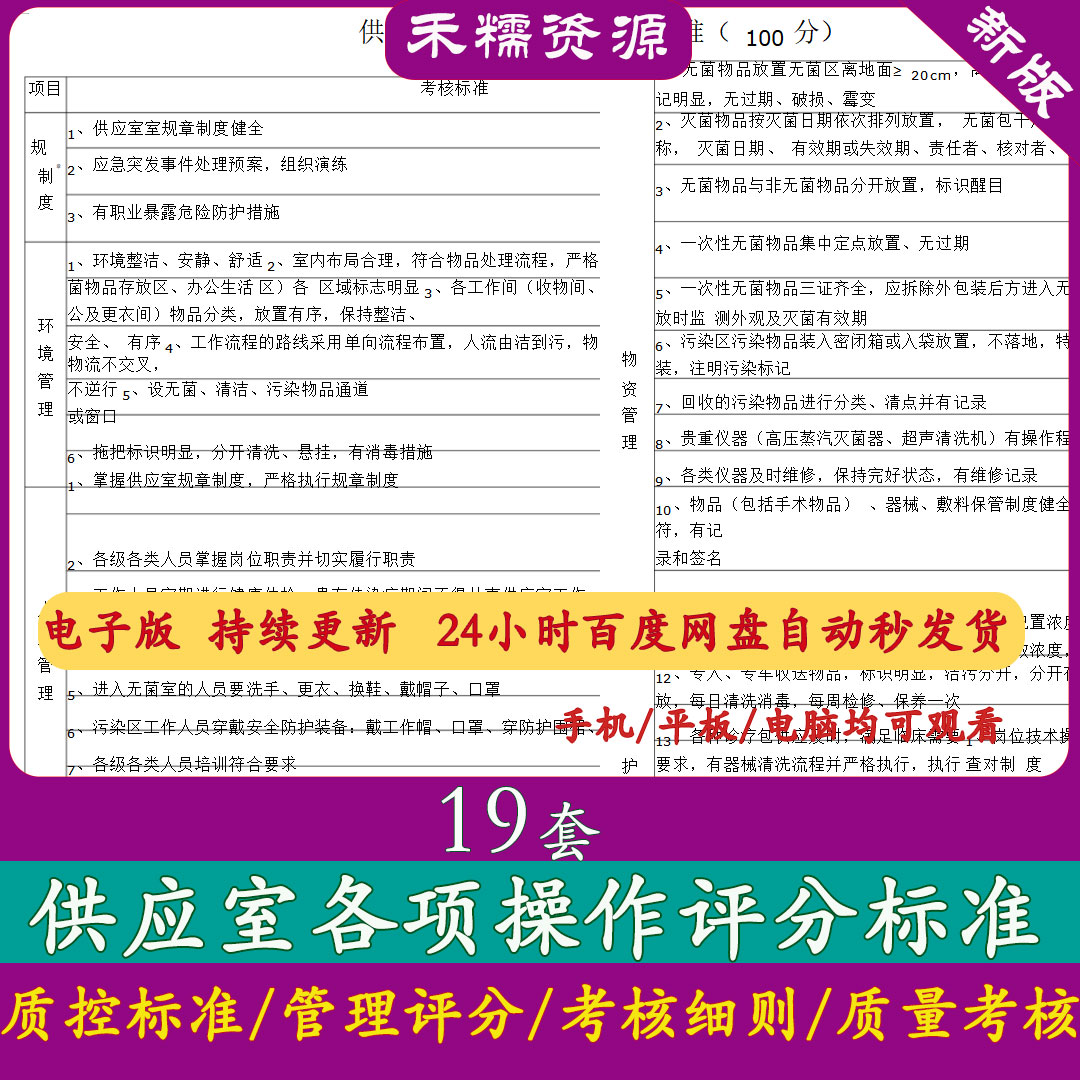 供应室评分标准供应室质量控制评分标准操作程序评分质量管理评分