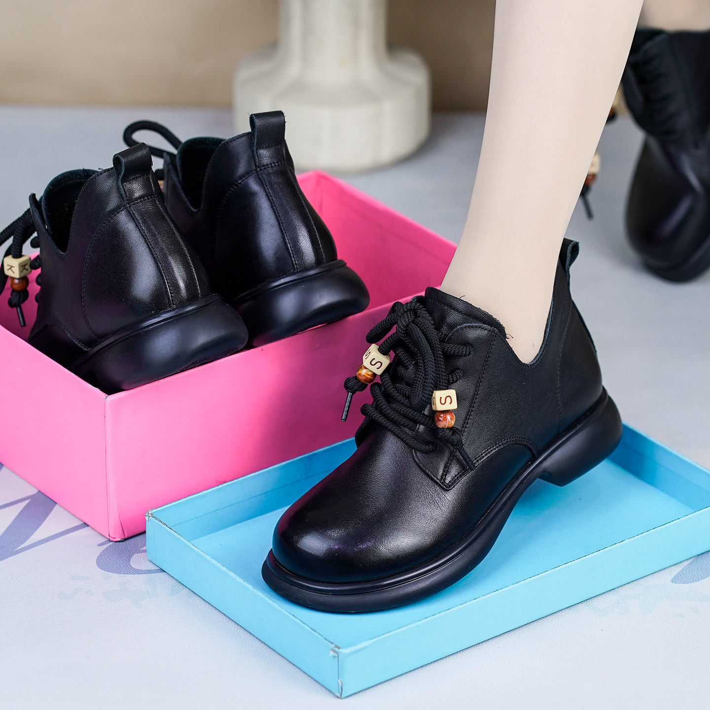 春秋新款头层牛皮平底马丁靴女真皮软底系带短靴舒适百搭小皮鞋,女鞋,马丁靴,淘宝优惠券,粉丝福利购,淘宝优惠卷