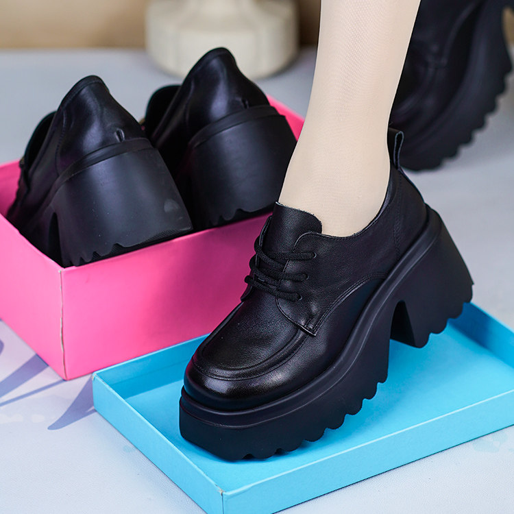 秋冬新款真皮软底单鞋女高跟厚底系带加绒皮鞋英伦风增高乐福鞋,女鞋,深口单鞋,淘宝优惠券,粉丝福利购,淘宝优惠卷