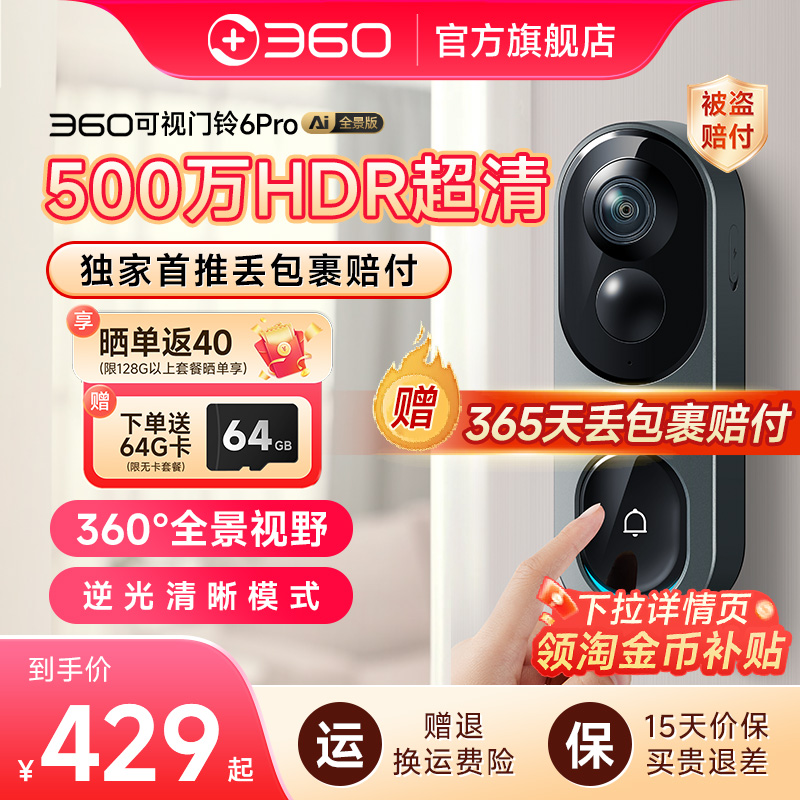 360鱼眼门铃门口全景监控