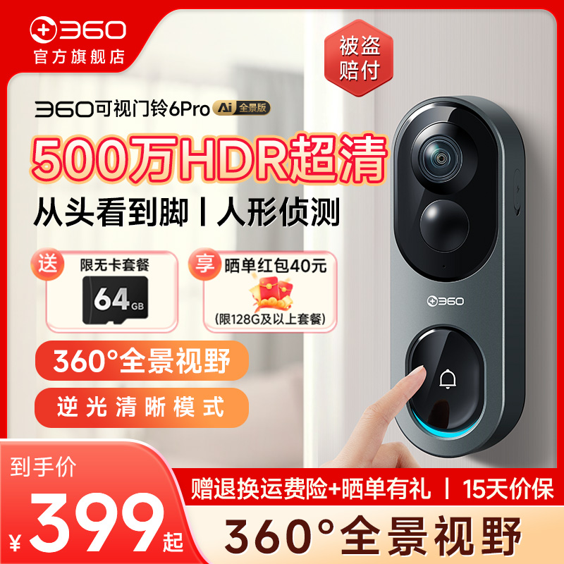 360鱼眼门铃门口全景监控
