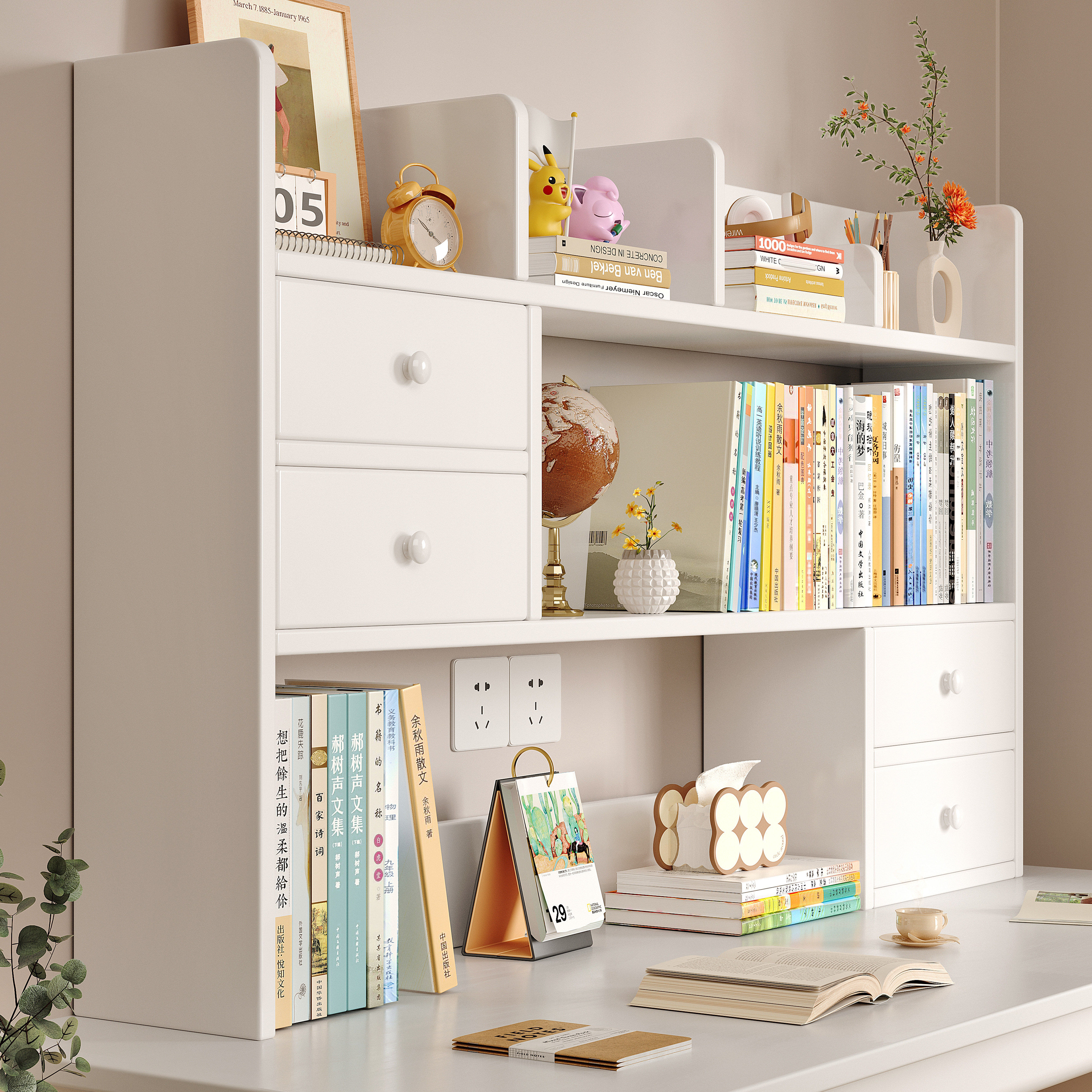 实木桌面书架书桌收纳架办公桌面置物架子桌上立式多层儿童小书柜