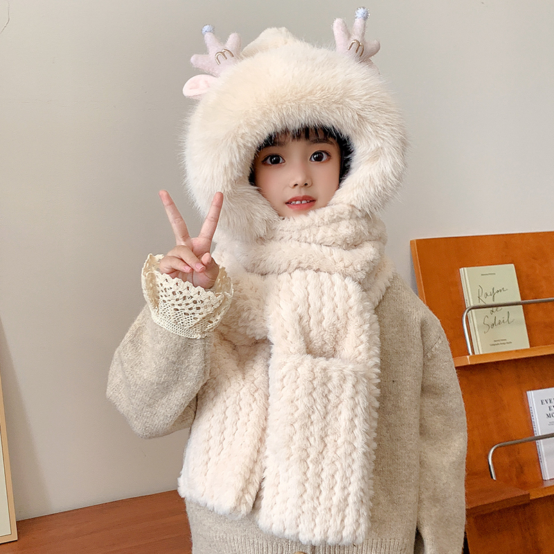 卡通帽子围巾手套一体防风保暖