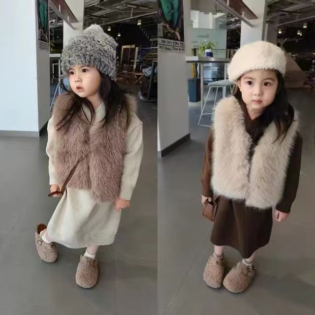 儿童皮草马甲2025秋冬男女宝宝仿狐狸毛百搭洋气毛毛背心外套