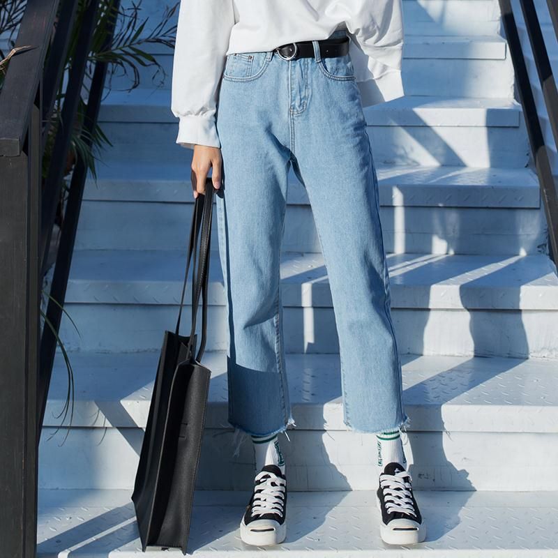 牛仔闊腿褲子女秋季直筒寬松韓版學生原宿學院風bf港味複古九分褲在類目 女裝/女士精品, 牛仔褲中 - 來自Buy2taobao.com提供專業的淘寶代購服務
