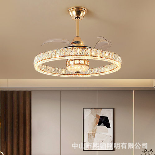 水晶风扇灯客厅大尺寸餐厅吊扇灯