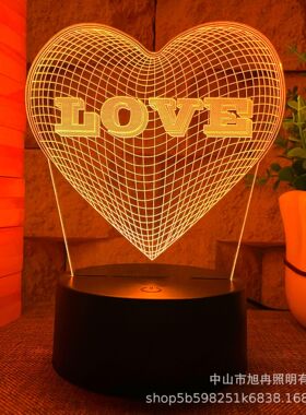 3D小夜灯情人节专题系列UB创意台灯礼品灯黑色触控遥控16色