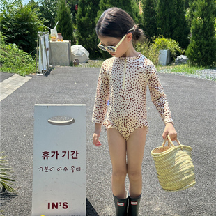 2025新款 连体小童豹纹 斑点度假风儿童女宝宝泳衣游泳海边防晒长袖