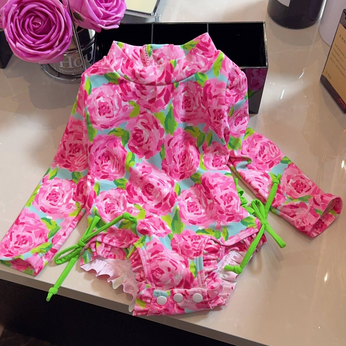 女童连体碎花开衫泳衣长袖防晒儿童泳装洋气新款游泳衣