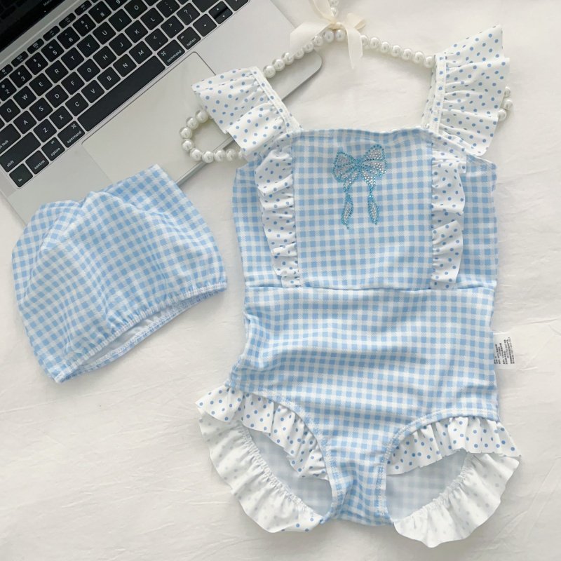 儿童泳衣2026新款女童宝宝连体格子泳装中小童可爱宝宝游泳衣