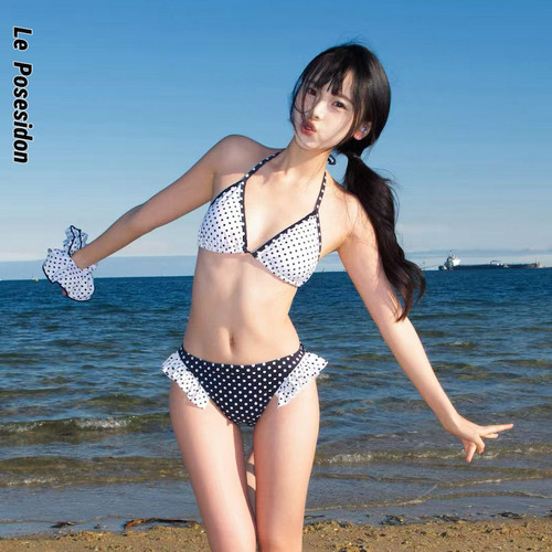 海王甜心黑白可爱波点泳池拍照温泉泳衣女新款分体比基尼泳装