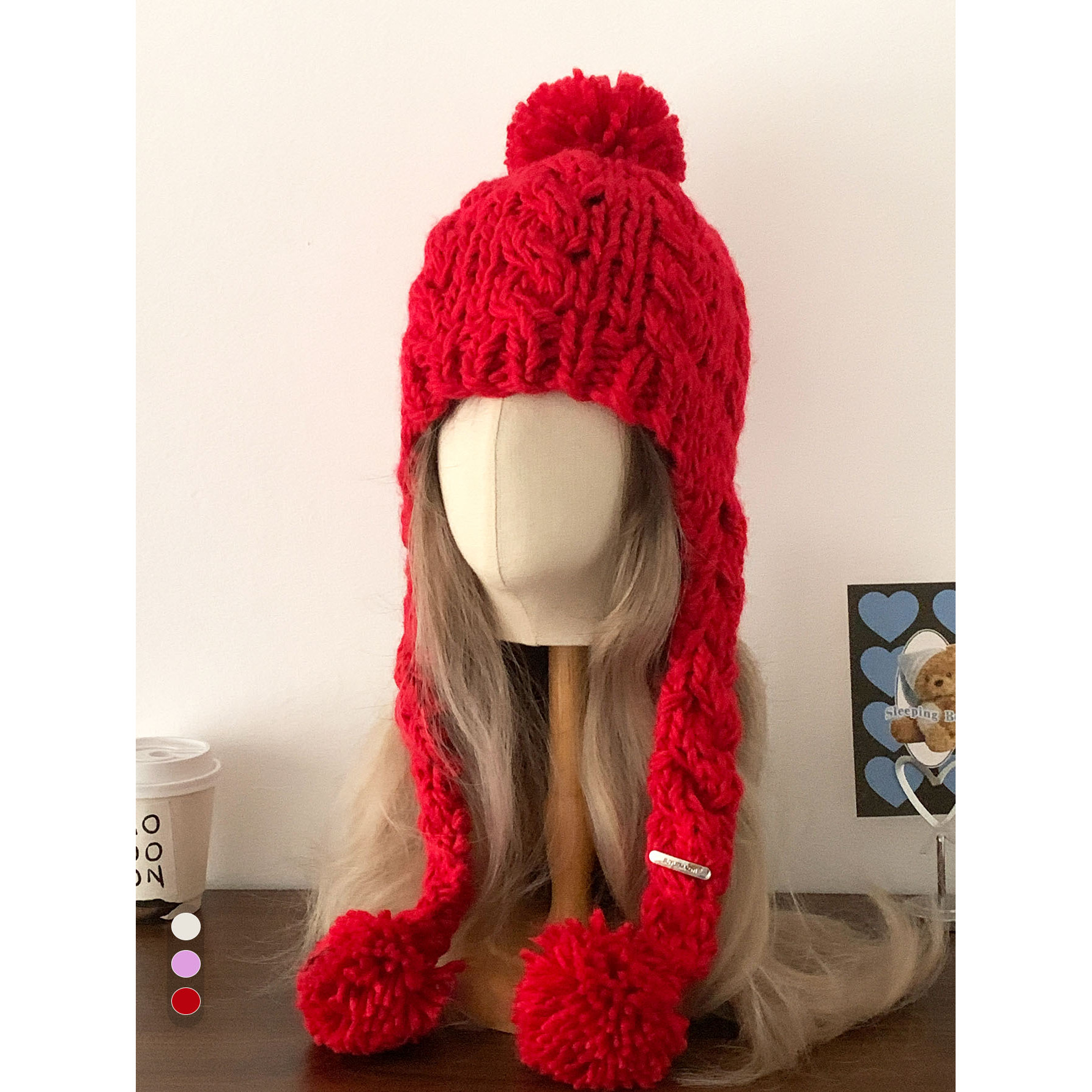 允旭/韩版百搭显脸小保暖毛线帽防寒包头帽毛球针织护耳帽女秋冬