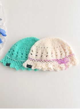 春夏复古民族风花朵镂空针织帽子女文艺百搭包头帽气质优雅套头帽