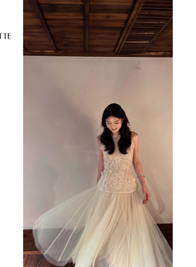 遇儿推荐【落在云雾 网纱半裙裸米色】气质时尚半裙20250103