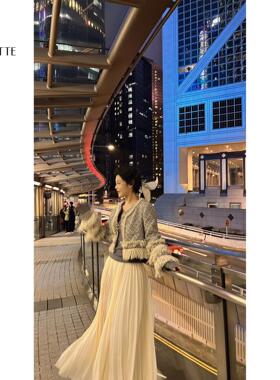 遇儿推荐【醋酸压皱7.5米百褶裙】气质米白色压褶半身裙20250005