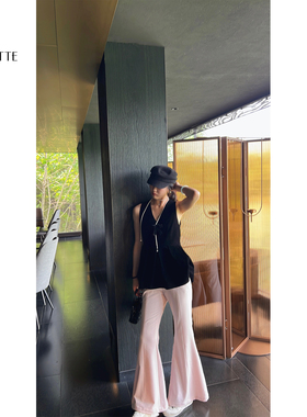 遇儿推荐【淡粉色高腰微喇裤】气质时尚微喇裤20250106