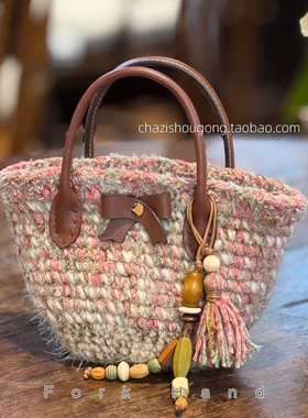 叉子手工秋冬款mini菜篮子皮配件手拎包底磁扣钩针包皮配件套装