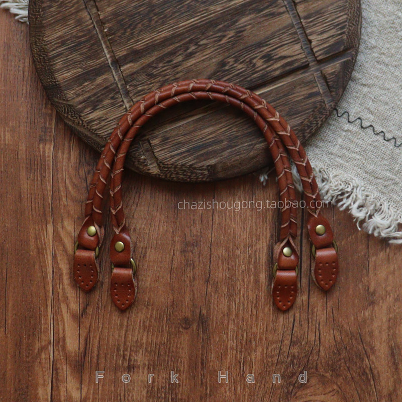 复古色头层手编麻花手拎包带手工包配件早苗款diy手挽带拎手