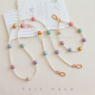 饰链女包单肩斜跨替换包带 叉子手工彩色糖果亚克力珠手机挂饰装