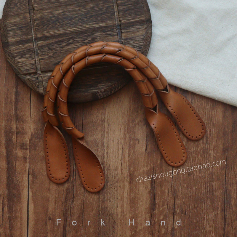 叉子手工拼布包真皮配件早苗款麻花手拎加厚头层牛皮复古包带手挽