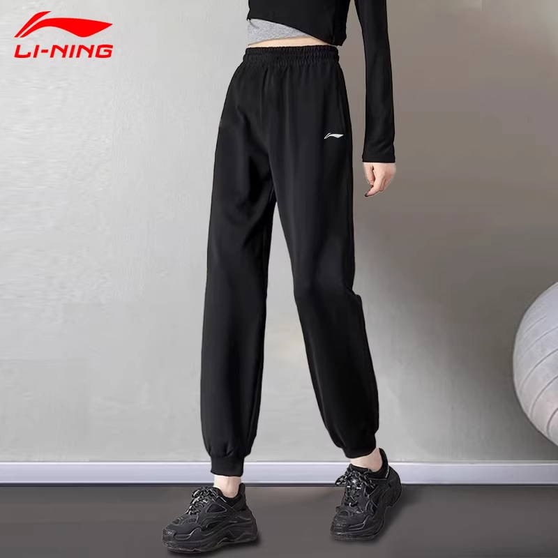 李宁运动裤女士春秋季2025新款宽松跑步加绒束脚卫裤直筒休闲长裤