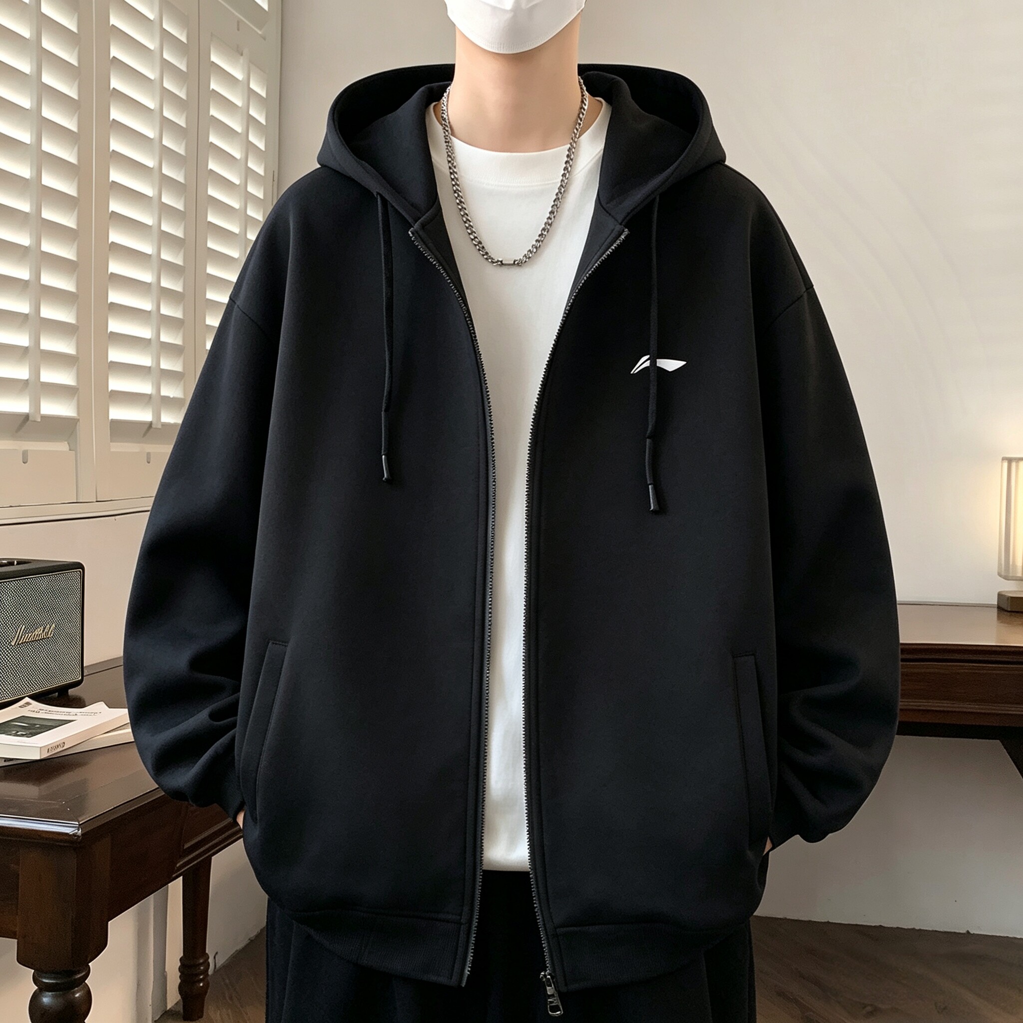 李宁春秋男重磅连帽拉链卫衣外套图片