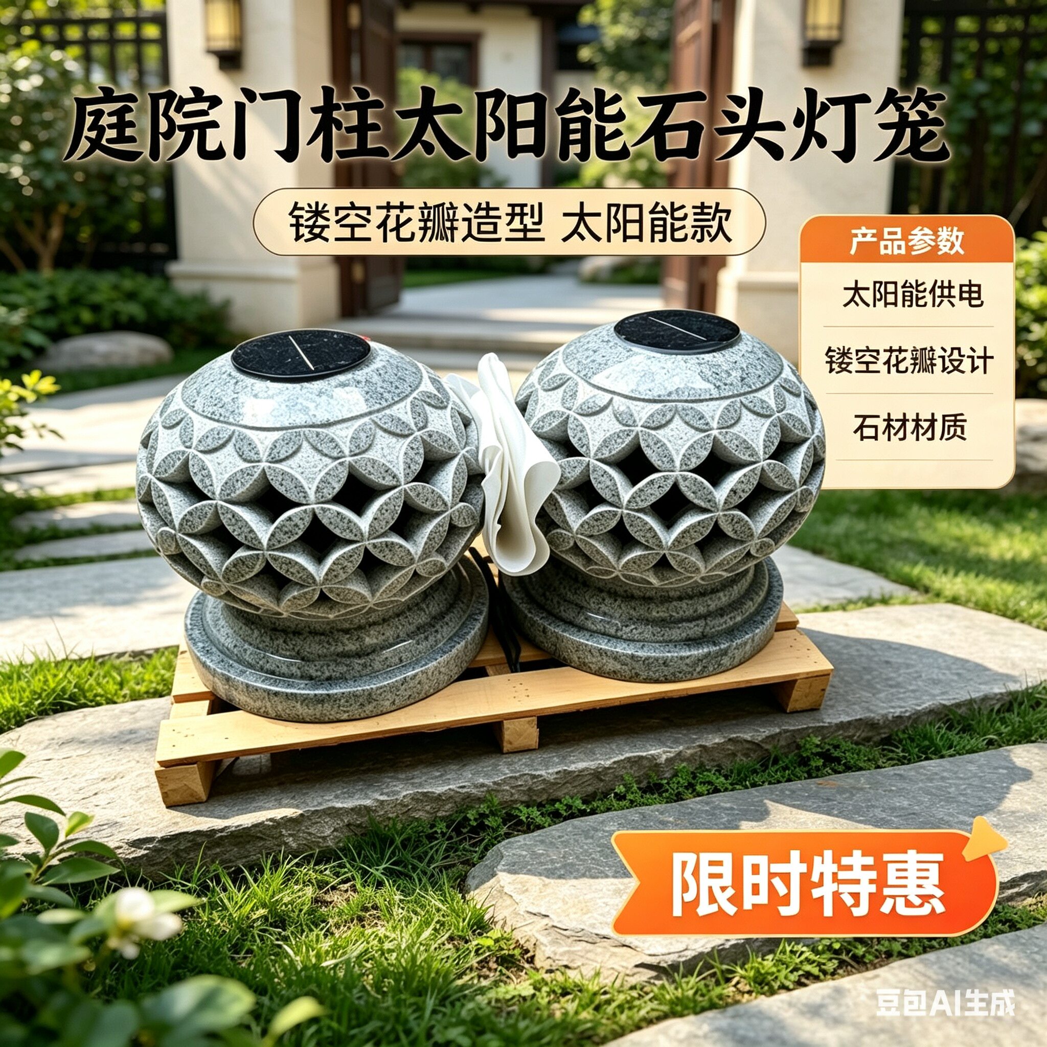太阳能花岗岩中式仿古庭院草坪灯