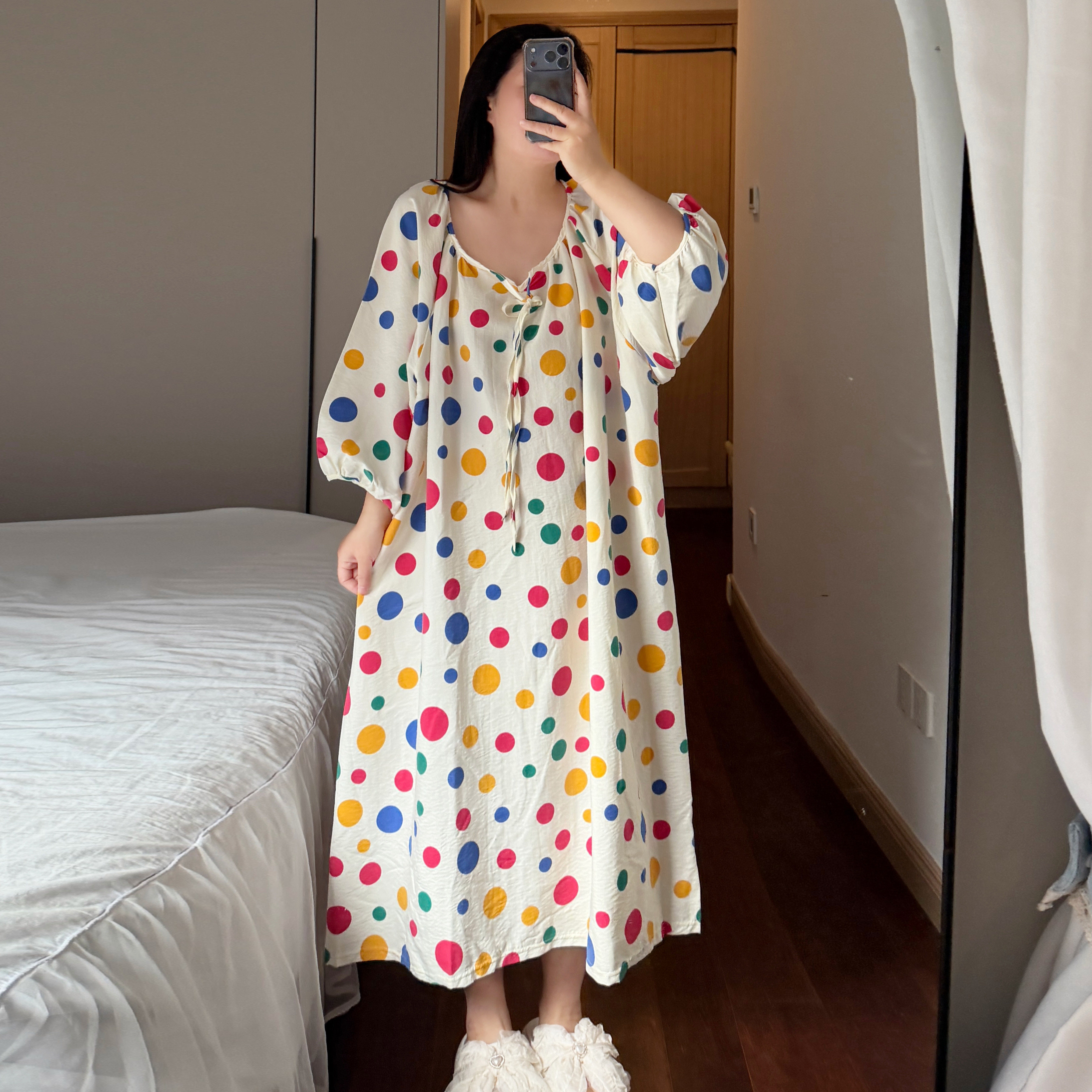 睡裙大码女胖mm秋冬款纯棉双层纱复古过膝到脚踝胖mm2-300斤长裙